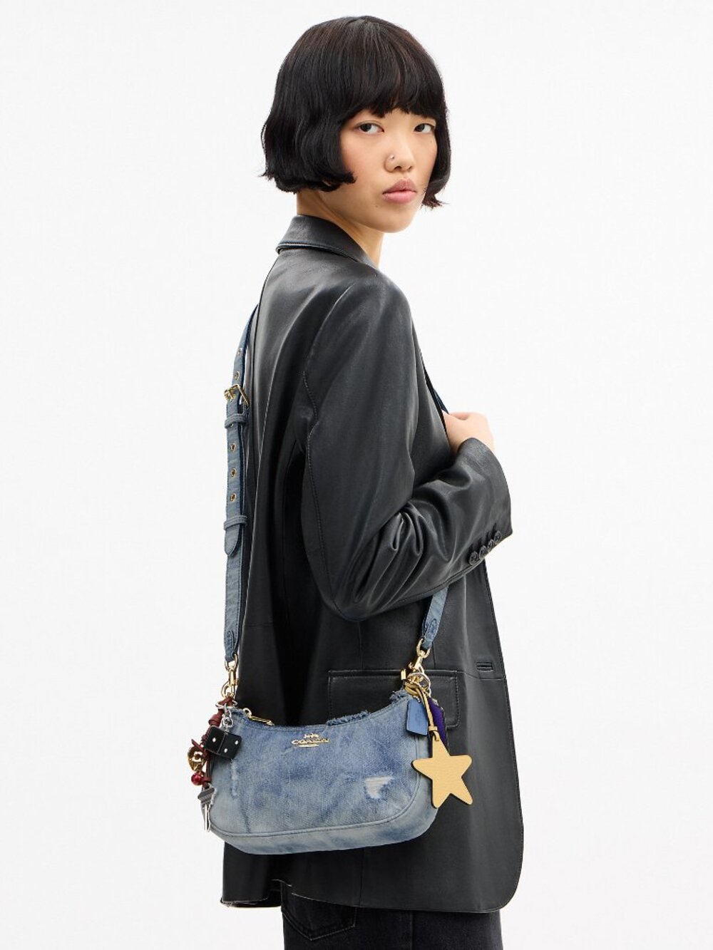 Coach Outlet Teri Shoulder Bag In Loved Denim With Charms